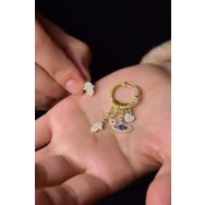 Papatya Silver UVPTS300300 925 Ayar Gold Kaplama Fatma Eli Göz Stilize Sallantılı Gümüş Küpe