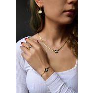 Papatya Silver UVPTS600033 925 Ayar Gold Kaplama Mineli Lotus Çiçeği Kolye Bileklik Yüzük Küpe Set