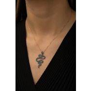 Papatya Silver Yılan Kolye Firuze Taşlı Rose Gold Kaplama 925 Ayar Gümüş Kolye
