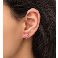 Papatya Silver Yonca Pembe Buzlu Zirkon Taşlı Rose Gold Kaplama 925 Ayar Gümüş Küpe