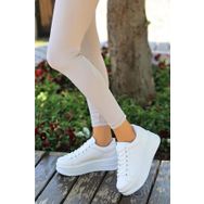 Papuç Sepeti 2596 Kadın Beyaz Yüksek Topuk Günlük Sneaker Ayakkabı