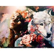 Parla Kadın ve Kurt Sevgisi 100x140 cm Sayılarla Rulo Canvas Boyama Seti