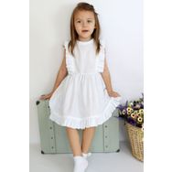 Parla Kids Eloise Keten Kolsuz Fırfırlı Dantel Detaylı Kız Çocuk Elbise Toka Takım