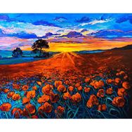 Parla Turuncu Çiçek Tarlası 70x90 cm Sayılarla Rulo Canvas Boyama Seti