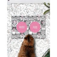 PatiPeti 45 x 70 cm Gri Pembe Kediler Kedi Köpek Mama Paspası ve Beslenme Altlığı