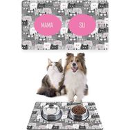 PatiPeti 50 x 35 cm Gri Sevimli Kediler Kedi Köpek Mama Altlığı Mama Paspası