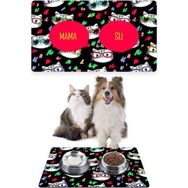 PatiPeti 50 x 35 cm Siyah Renkli Kediler Kedi Köpek Mama Altlığı Mama Paspası