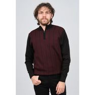 Pave 4539190 Bordo Çizgi Desenli Fermuarlı Yün Erkek Kazak