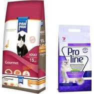 Paw Paw Gourmet 15 kg Yetişkin Kedi Maması + Proline 20 lt Lavantalı Bentonit Kedi Kumu