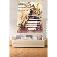 Pelangi Kitap Okuyan Kız Kitaplık Temalı Leke Tutmaz Kumaş Duvar Örtüsü Duvar Halısı Tapestry PNTR010, 70 x 70