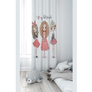 Pelangi Üç Genç Kız Desenli Dijital Baskı Yıkanabilir Bebek Çocuk Odası Fon Perdesi, beyaz 70 x 200