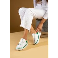 Pembe Potin 001-340-24B Rahat Taban Renk Şeritli Bağcıklı Yeşil Beyaz Kadın Sneaker