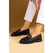 Pembe Potin 001-5004-24 Siyah Parlak Taş Detaylı Rahat Kalıp Kadın Loafer Ayakkabı