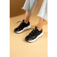 Pembe Potin 36-728-24 Yüksek Taban Lastik Bağcıklı Fileli Siyah Kadın Sneaker