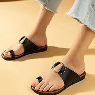 Pembe Potin 51-706-24 Parmak Arası Halkalı Comfort Taban Siyah Kadın Terlik
