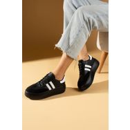 Pembe Potin 54-061-24 Yüksek Taban Bağcıklı Şeritli Siyah Kadın Sneaker