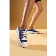 Pembe Potin 57-101-23 Bağcıklı Kalın Taban Keten Kadın Sneaker Ayakkabı