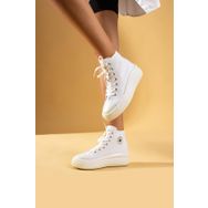 Pembe Potin 57-103-23FHN Bağcıklı Kalın Taban Bilekte Keten Kadın Sneaker Ayakkabı