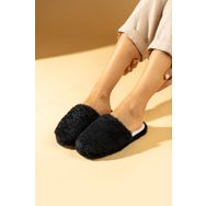 Pembe Potin CK-360-23 Siyah Esnek Taban İçi Dışı Peluş Polar Ev Terliği Kadın Panduf