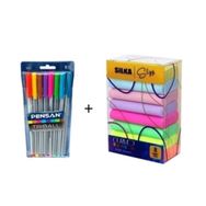 Pensan Triball 8'li Tükenmez Kalem + Rainbow 8'li Neon Silgi