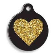 Pet Tag Art 2,5 cm Altın Işıltılı Siyah Kalp Yuvarlak Kedi Ve Köpek Künyesi