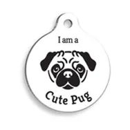 Pet Tag Art Beyaz Pug Yuvarlak Köpek Künyesi