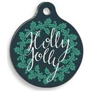 Pet Tag Art Christmas Serisi Blue Holly Jolly Yuvarlak Köpek Künyesi