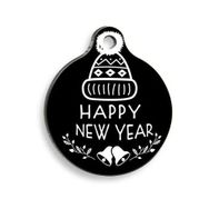 Pet Tag Art Christmas Serisi Happy New Year Yuvarlak Köpek Künyesi