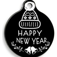 Pet Tag Art Christmas Serisi Happy New Years Yuvarlak Kedi Ve Köpek Künyesi Small 2,5 cm