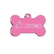 Pet Tag Art I Love You Pembe Kemik Köpek Künyesi