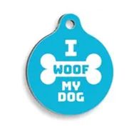 Pet Tag Art I Woof My Dog Mavi Yuvarlak Köpek Künyesi