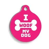 Pet Tag Art I Woof My Dog Pembe Yuvarlak Köpek Künyesi