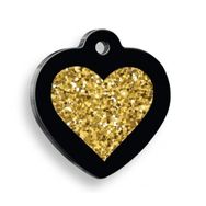 Pet Tag Art Kalp Altın Işıltılı Siyah Kalp Şekilli Köpek Künyesi