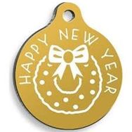 Pet Tag Art Large 3,8 cm Christmas Serisi Gold New Year Yuvarlak Kedi Ve Köpek Künyesi