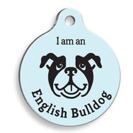Pet Tag Art Mavi English Bulldog Yuvarlak Small 2.5 cm Köpek Künyesi