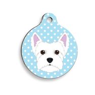 Pet Tag Art Mavi Puantiyeli Batı Highland Beyaz Terrier Yuvarlak Köpek Künyesi