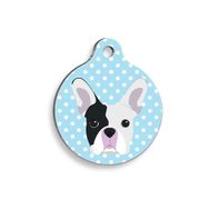 Pet Tag Art Mavi Puantiyeli Boston Terrier Yuvarlak Köpek Künyesi