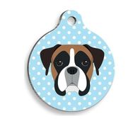 Pet Tag Art Mavi Puantiyeli Boxer Yuvarlak Köpek Künyesi