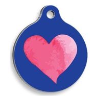 Pet Tag Art Mavi Üstüne Pembe Kalp Yuvarlak Small 2.5 cm Kedi Ve Köpek Künyesi