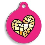 Pet Tag Art Mozaik Kalp Yuvarlak Large 3.8 cm Kedi Ve Köpek Künyesi