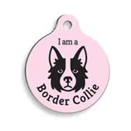 Pet Tag Art Pembe Border Collie Yuvarlak Köpek Künyesi