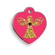 Pet Tag Art Pembe Işıltılı Melek Kalp Şekilli Kedi Köpek Künyesi