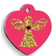Pet Tag Art Pembe Işıltılı Melek Kalp Şekilli Kedi Medium 3.2x3.5 cm Köpek Künyesi