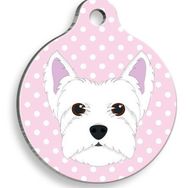 Pet Tag Art Pembe Puantiyeli Batı Highland Beyaz Terrier Yuvarlak Large 3.8 cm Köpek Künyesi