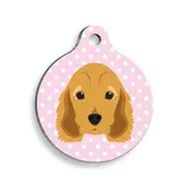 Pet Tag Art Pembe Puantiyeli Cocker Spaniel Yuvarlak Köpek Künyesi