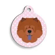 Pet Tag Art Pembe Puantiyeli Çovçov Yuvarlak Köpek Künyesi