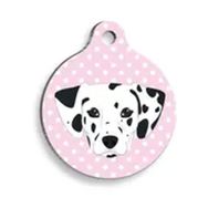 Pet Tag Art Pembe Puantiyeli Dalmaçyalı Yuvarlak Köpek Künyesi