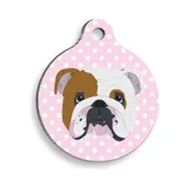 Pet Tag Art Pembe Puantiyeli English Bulldog Yuvarlak Köpek Künyesi