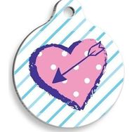 Pet Tag Art Pembe Puantiyeli Kalp Yuvarlak 2,5 cm Kedi Künyesi