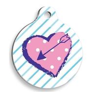 Pet Tag Art Pembe Puantiyeli Kalp Yuvarlak 3 cm Kedi Künyesi